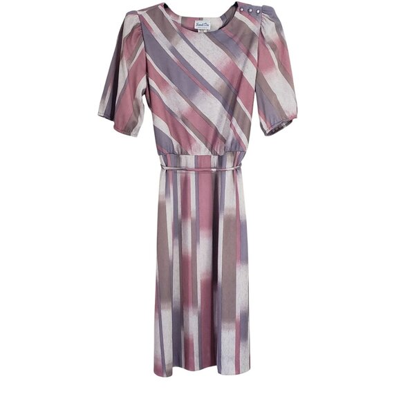 Vintage 70s 80s Womens Striped Midi Dress Bold Party Retro Statement‎ Disco - Picture 1 of 11